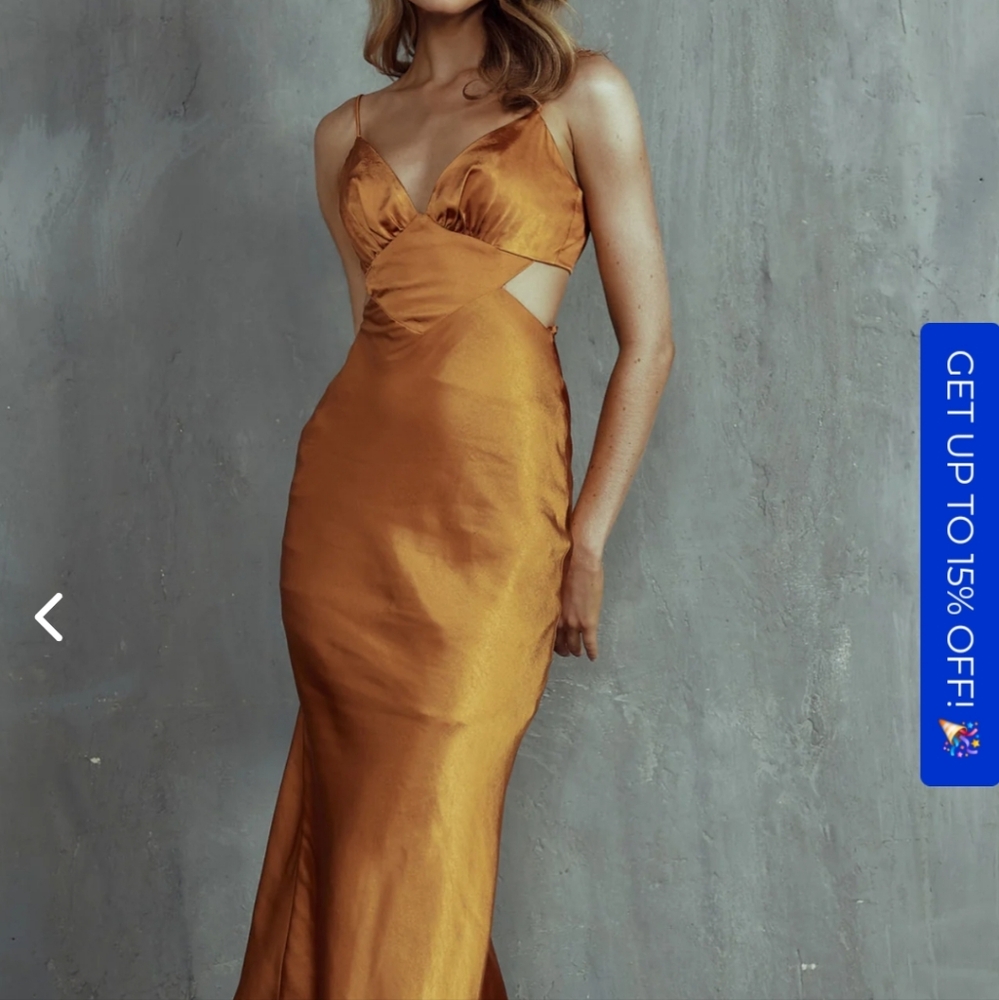 City Lights Cut-Out Waist Strappy Back Midi Dress Bronze - Picture 3 of 12